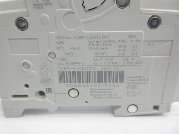 ALLEN BRADLEY 1489-M1D200 SER. D 277VAC 20A NSNP