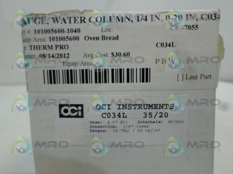 OCI INSTRUMENTS C034L PRESSURE GAUGE 0-35 NSMP
