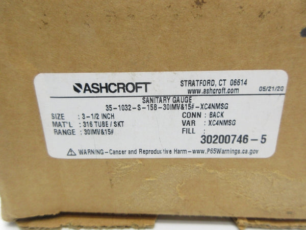 ASHCROFT 35-1032-S-15B-30IMV&15#-XC4NMSG 15PSI 3-1/2" NSMP