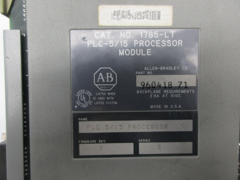 ALLEN BRADLEY 1785-LT SER. B F/W E 5VDC 2.5A (NO KEY) UNMP