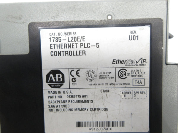 ALLEN BRADLEY 1785-L20E SER. E F/W G 5VDC 3.6A REV. U01 UNMP