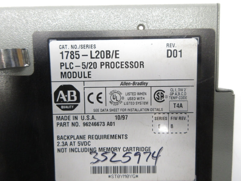 ALLEN BRADLEY 1785-L20B SER. E F/W B 5VDC 2.3A REV. D01 (NO KEY) UNMP