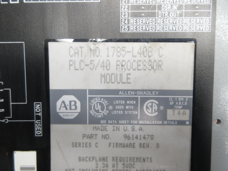 ALLEN BRADLEY 1785-L40B SER. C F/W D 5VDC 3.3A UNMP