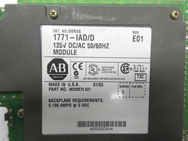 ALLEN BRADLEY 1771-IAD SER. D 120VAC/DC REV. E01 UNMP