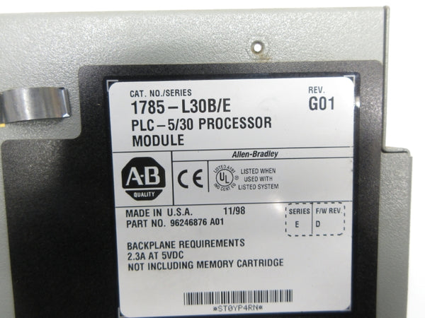 ALLEN BRADLEY 1785-L30B SER. E F/W D 5VDC 2.3A REV. G01 (NO KEY) UNMP