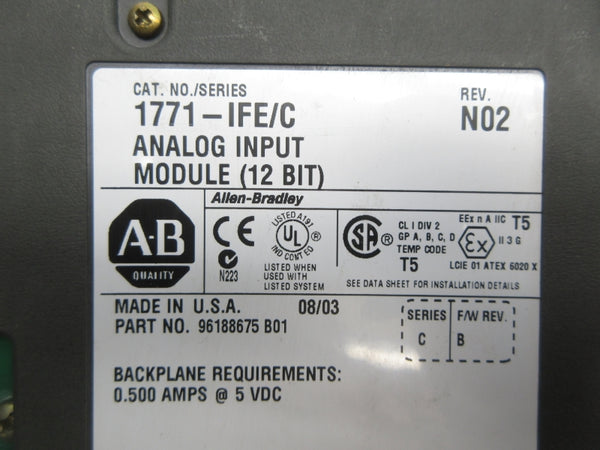 ALLEN BRADLEY 1771-IFE SER. C F/W B 5VDC 0.500A REV. N02 NSNP