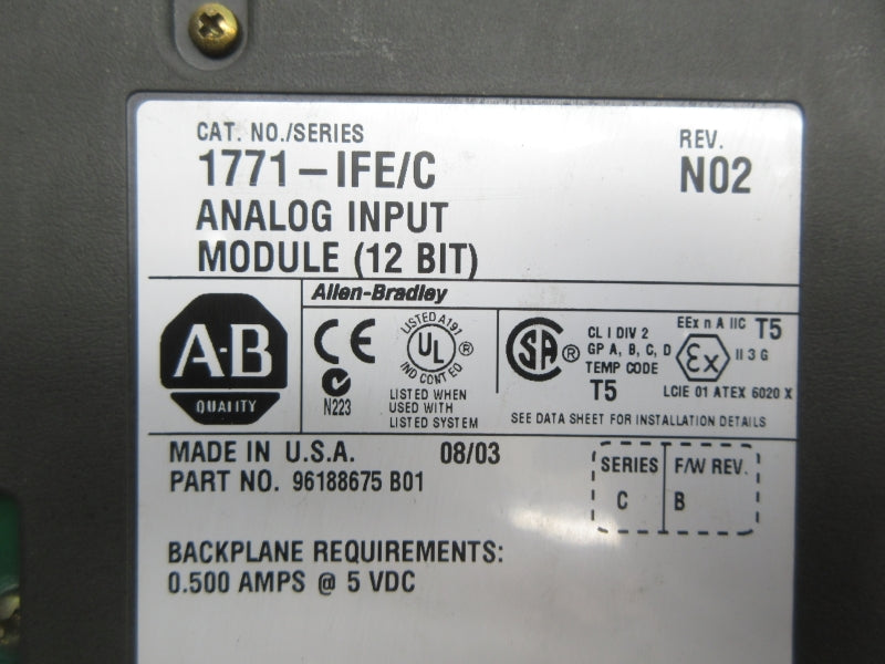 ALLEN BRADLEY 1771-IFE SER. C F/W B 5VDC 0.500A REV. N02 NSNP
