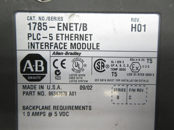 ALLEN BRADLEY 1785-ENET SER. B F/W C 5VDC 1.0A REV. H01 NSNP