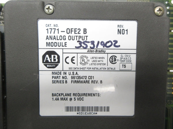ALLEN BRADLEY 1771-OFE2 SER. B F/W B 5VDC 1.4A REV. N01 (NO TERMINAL) UNMP