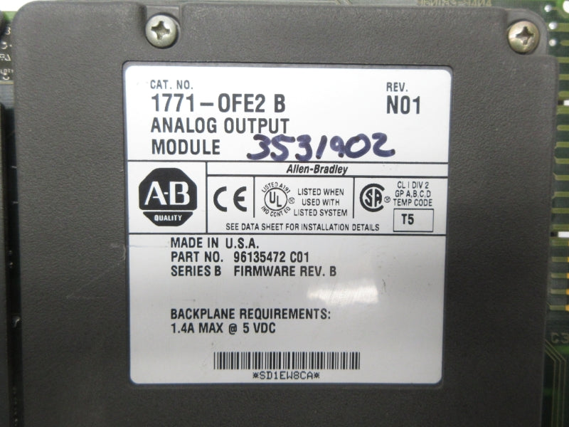 ALLEN BRADLEY 1771-OFE2 SER. B F/W B 5VDC 1.4A REV. N01 (NO TERMINAL) UNMP
