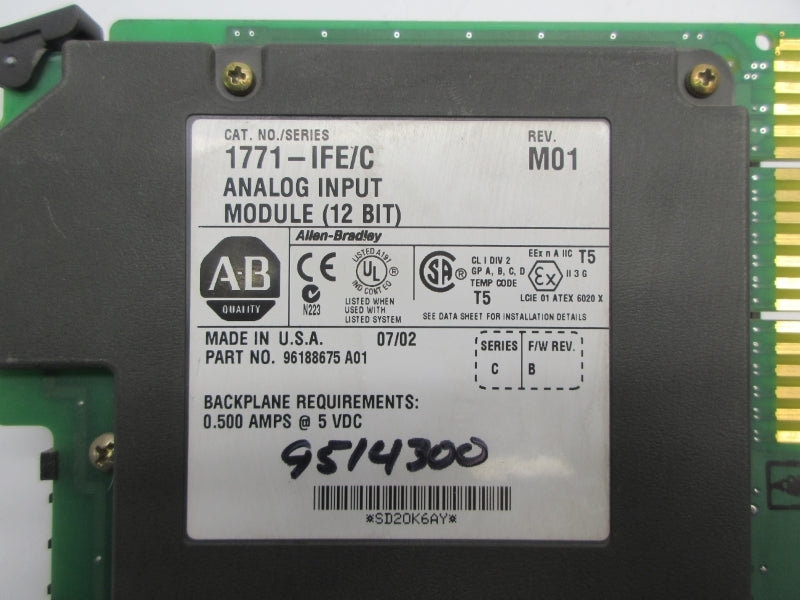 ALLEN BRADLEY 1771-IFE SER. C F/W B 5VDC 0.500A REV. M01 (NO TERMINAL) UNMP
