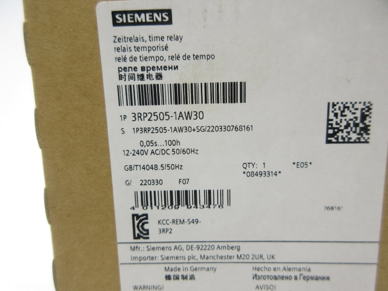 SIEMENS 3RP2505-1AW30 12-240VAC/DC 0.05S-100H NSMP