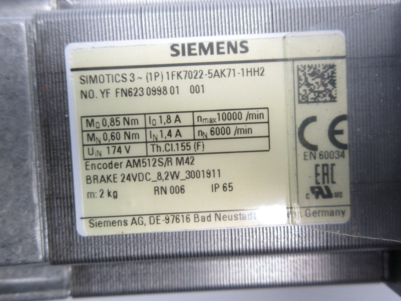 SIEMENS 1FK7022-5AK71-1HH2 174V 1.8A NSNP