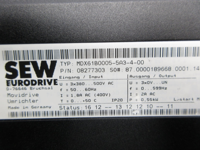 SEW EURODRIVE MDX61B0005-5A3-4-00 08277303 500VAC 1.8A NSNP