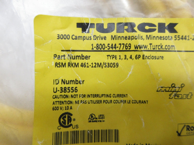 TURCK RSMRKM461-12M/S3059 U-38556 600V 10A NSMP