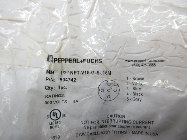 PEPPERL+FUCHS 1/2"NPT-V15-G-S-.15M 904742 300V 4A NSMP