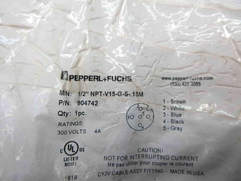 PEPPERL+FUCHS 1/2"NPT-V15-G-S-.15M 904742 300V 4A NSMP