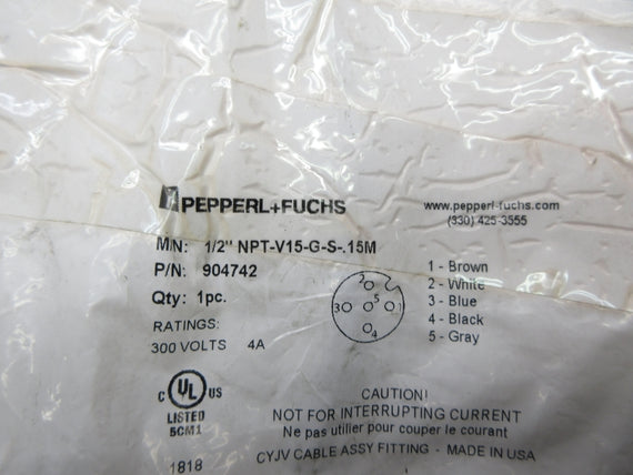 PEPPERL+FUCHS 1/2"NPT-V15-G-S-.15M 904742 300V 4A NSMP