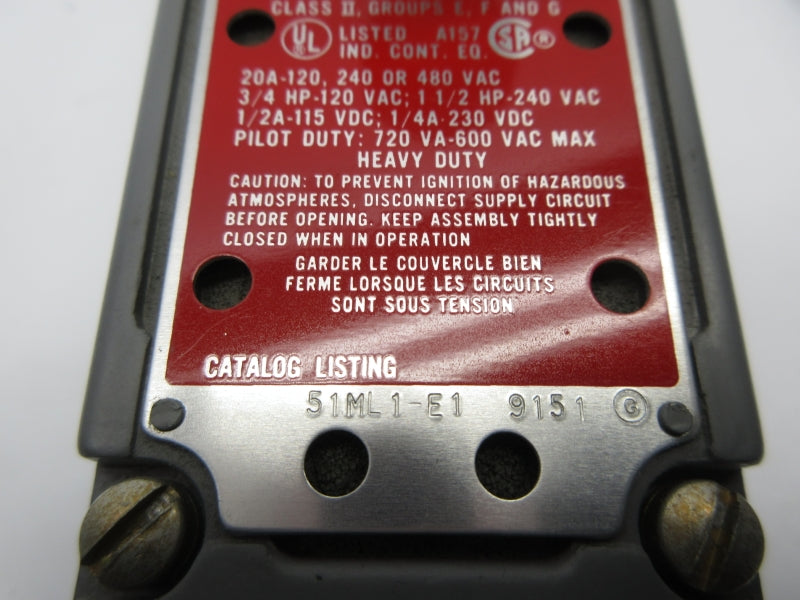 MICRO SWITCH 51ML1-E1 600VAC 20A (GREY) NSNP