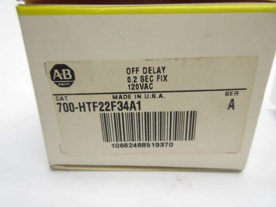 ALLEN BRADLEY 700-HTF22F34A1 SER. A 120VAC 0.2S (BK/YL) NSMP
