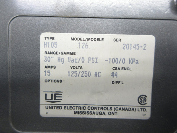 UNITED ELECTRIC H105-126 125/250VAC 15A 30"HGVAC/0PSI NSNP