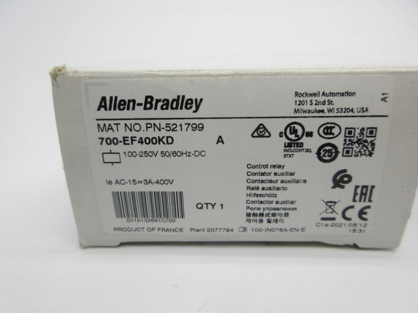 ALLEN BRADLEY 700-EF400KD SER. A 100-250VDC (WH) NSMP