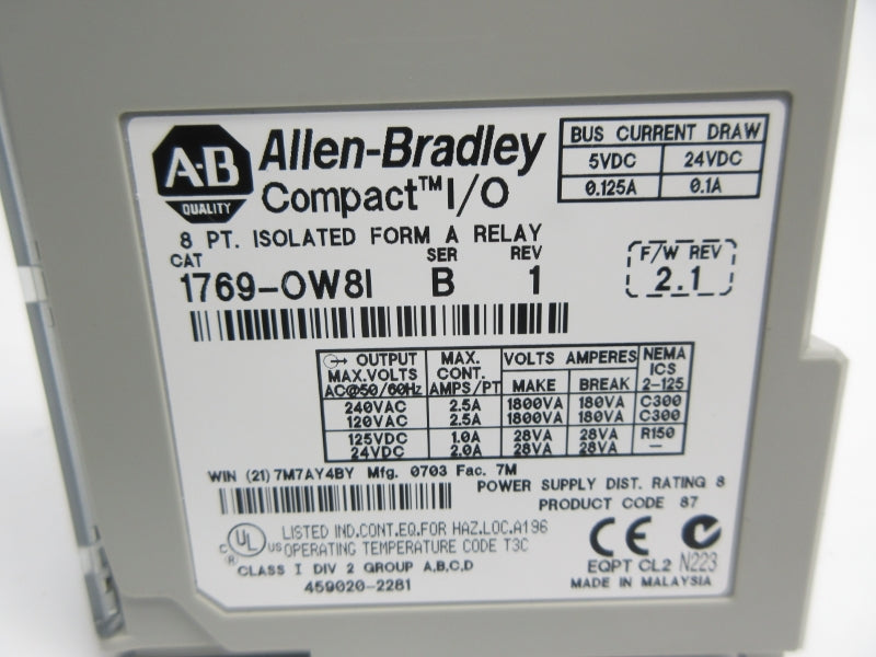 ALLEN BRADLEY 1769-OW8I SER. B F/W 2.1 24VDC 0.1A NSNP