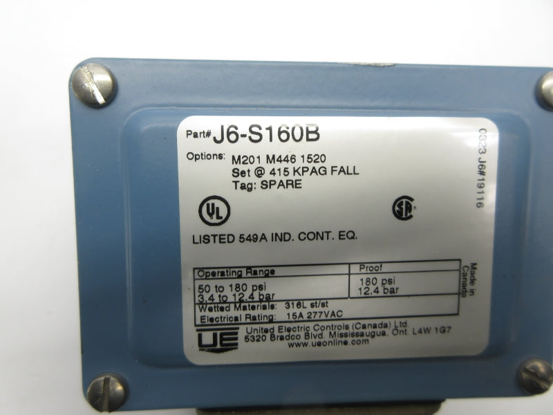 UNITED ELECTRIC J6-S160B 277VAC 15A 50-180PSI NSNP