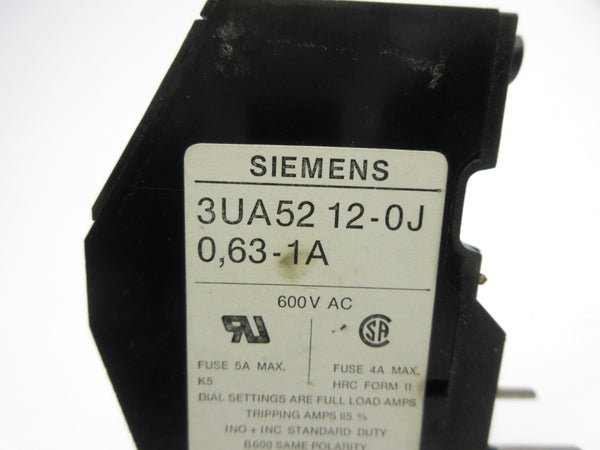 SIEMENS 3UA5212-0J 600VAC 0.63-1A (AS PICTURED) NSNP