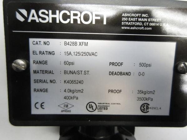 ASHCROFT B428BXFM 125/250VAC 15A 60PSI NSNP