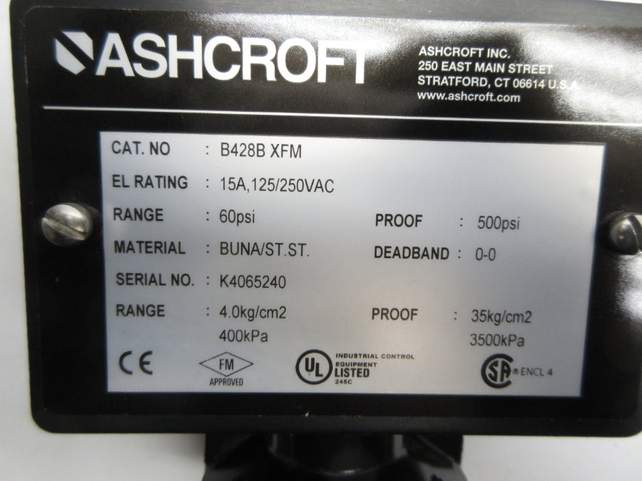 ASHCROFT B428BXFM 125/250VAC 15A 60PSI NSNP