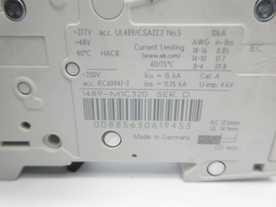 ALLEN BRADLEY 1489-M1C320 SER. D 277V 32A NSNP