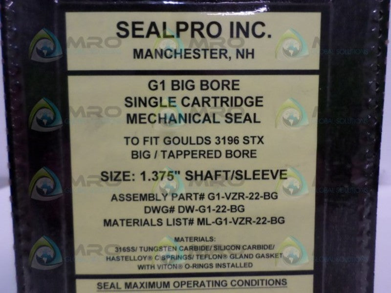 SEAL PRO G1-VZR-22-BG MECHANICAL SEAL 1.375" NSMP