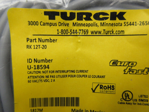 TURCK RK12T-20 U-18594 60VAC 2A NSMP