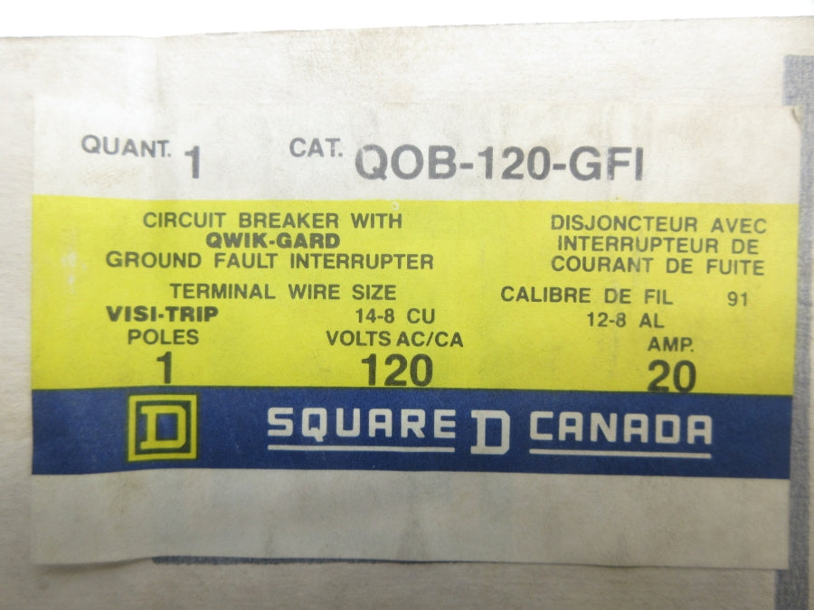 SQUARE D QOB-120-GFI 120VAC 20A NSMP