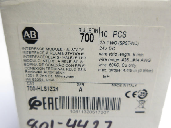 ALLEN BRADLEY 700-HLS1Z24 SER. A 24VDC 2A (PKG OF 10) (WH) NSMP