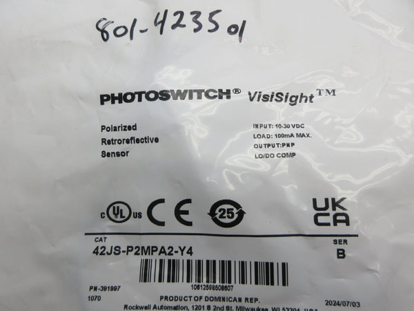 ALLEN BRADLEY 42JS-P2MPA2-Y4 SER. B 10-30VDC NSMP