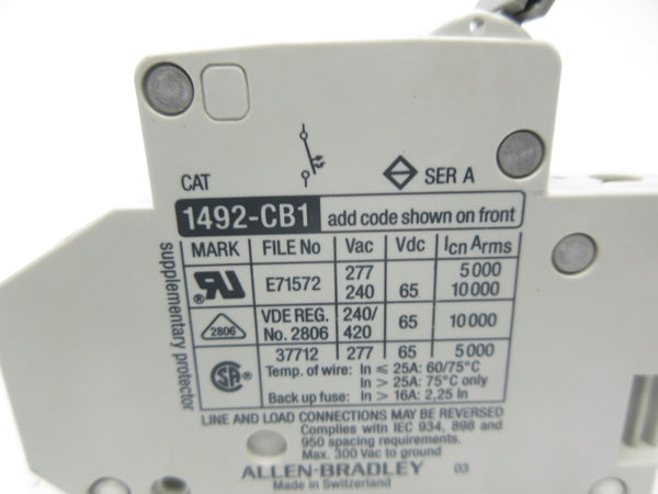 ALLEN BRADLEY 1492-CB1G030 SER. A 277VAC 3A NSNP