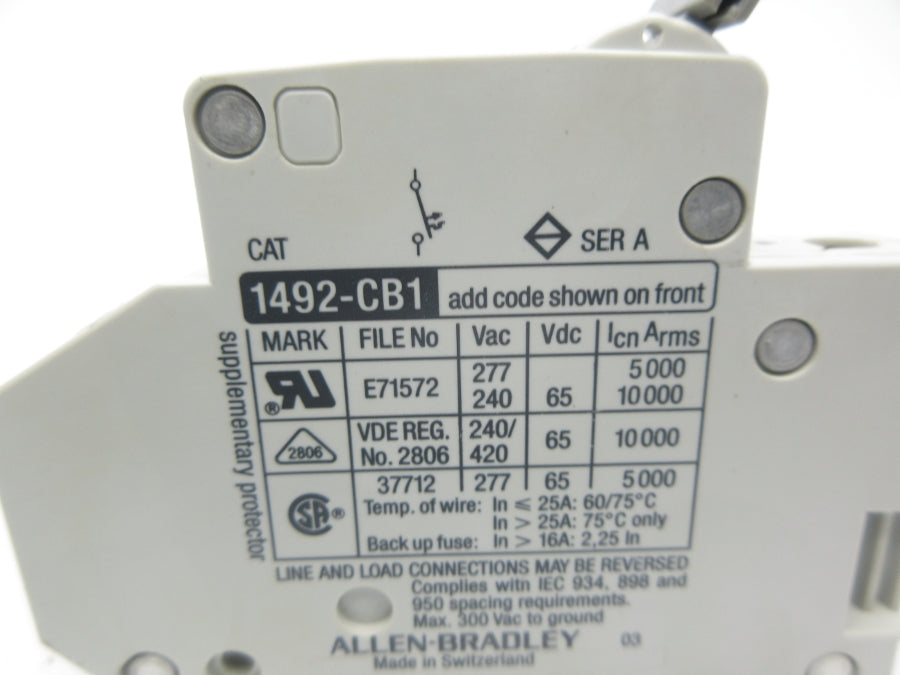 ALLEN BRADLEY 1492-CB1G030 SER. A 277VAC 3A NSNP