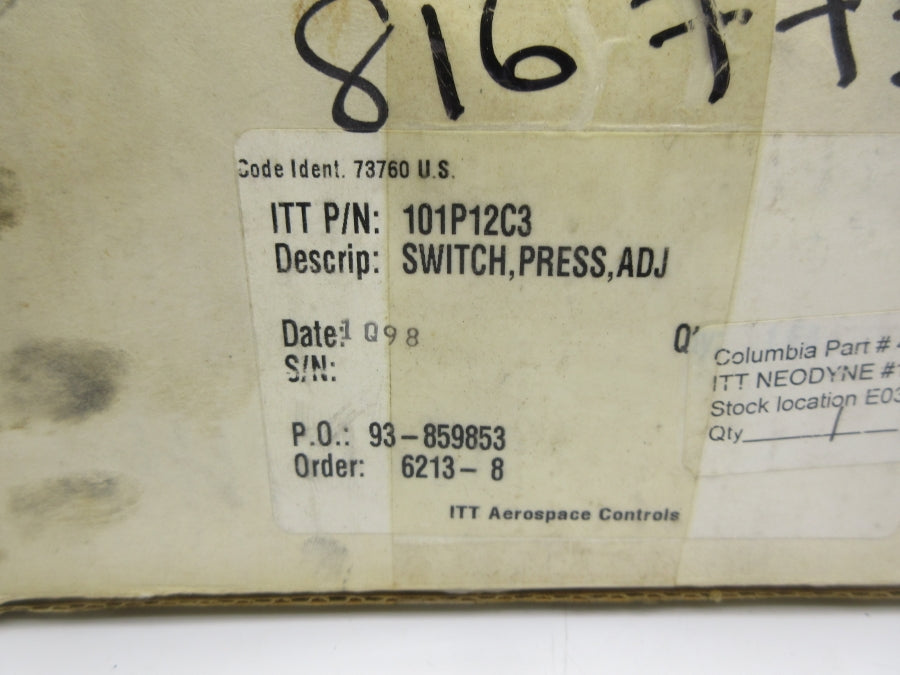 ITT 101P12C3 125/250VAC 15A 15-150PSI NSMP