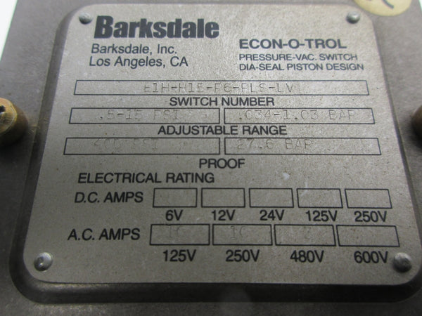BARKSDALE E1H-H15-P6-PLS-LV 480VAC 3A .5-15PSI NSNP
