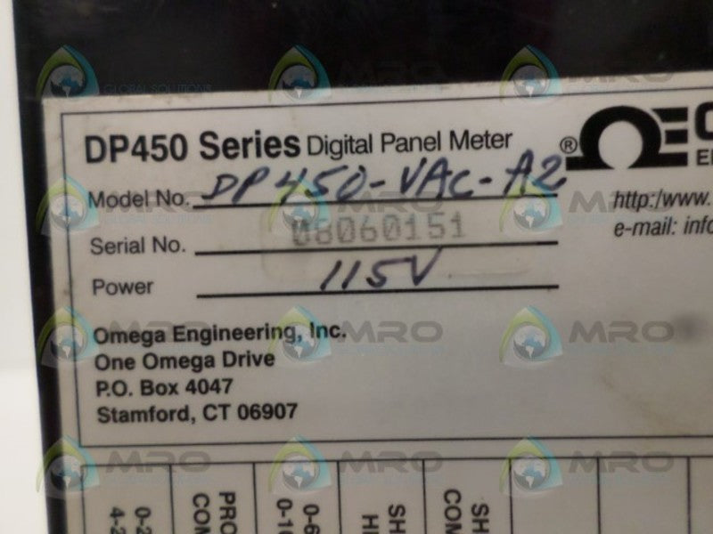 OMEGA DP450-VAC-A2 DIGITAL PANEL METER UNMP