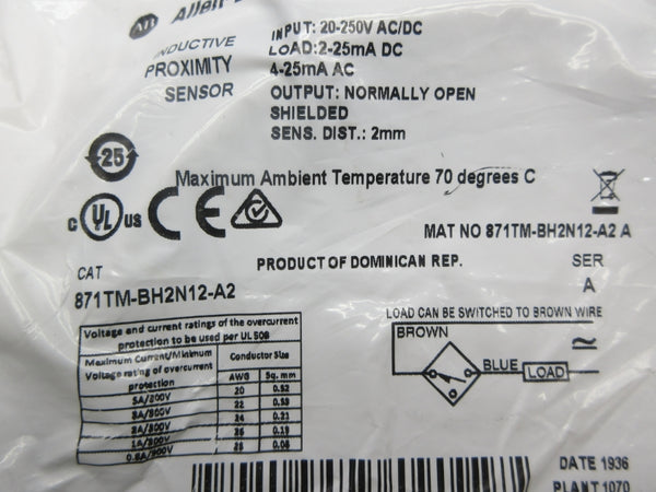 ALLEN BRADLEY 871TM-BH2N12-A2 SER. A 20-250VAC/DC NSMP