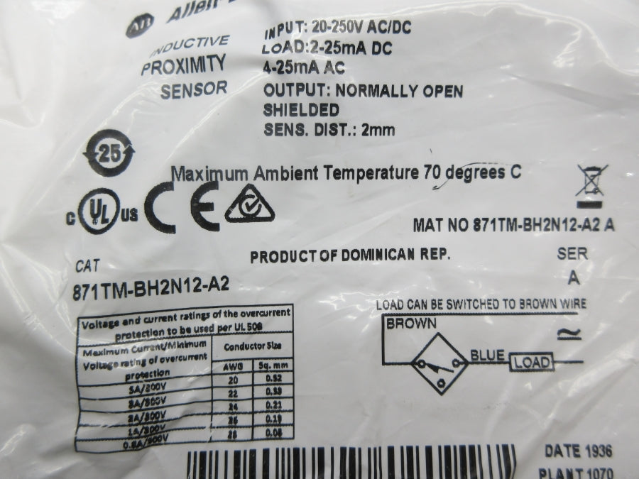 ALLEN BRADLEY 871TM-BH2N12-A2 SER. A 20-250VAC/DC NSMP