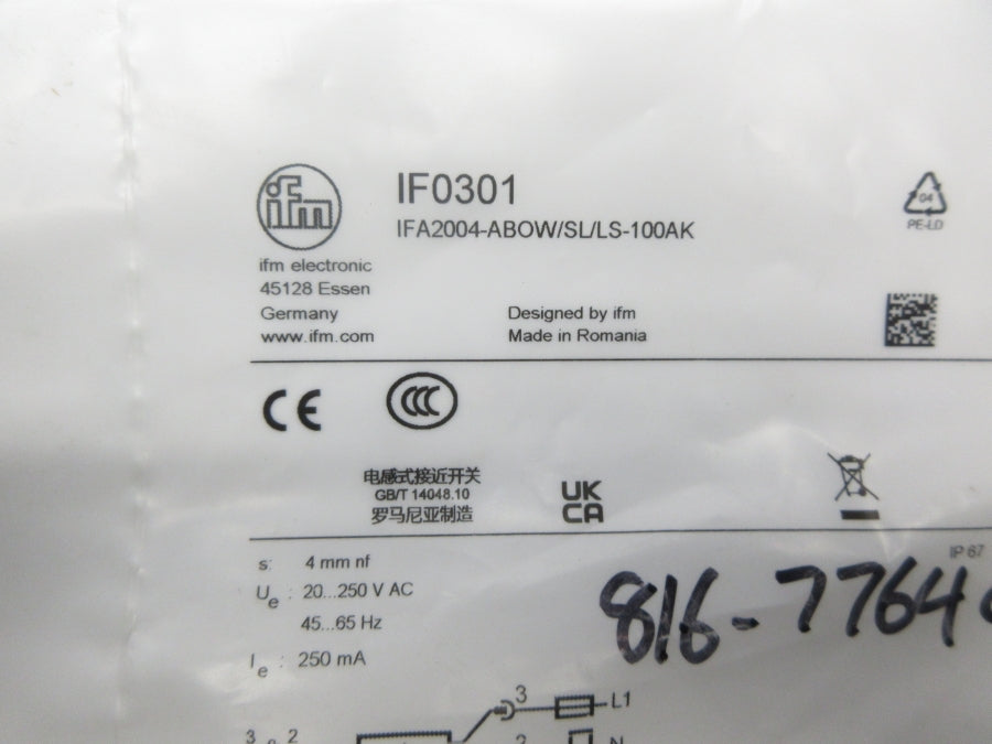IFM EFECTOR IF0301 IFA2004-ABOW/SL/LS-100AK 20-250VAC NSMP