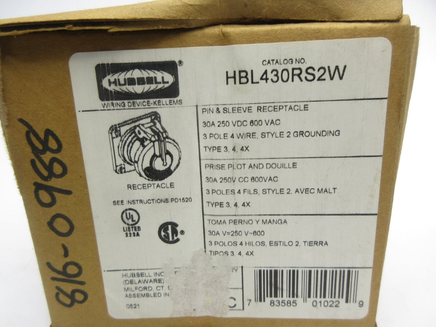 HUBBELL HBL430RS2W 600VAC 30A NSMP