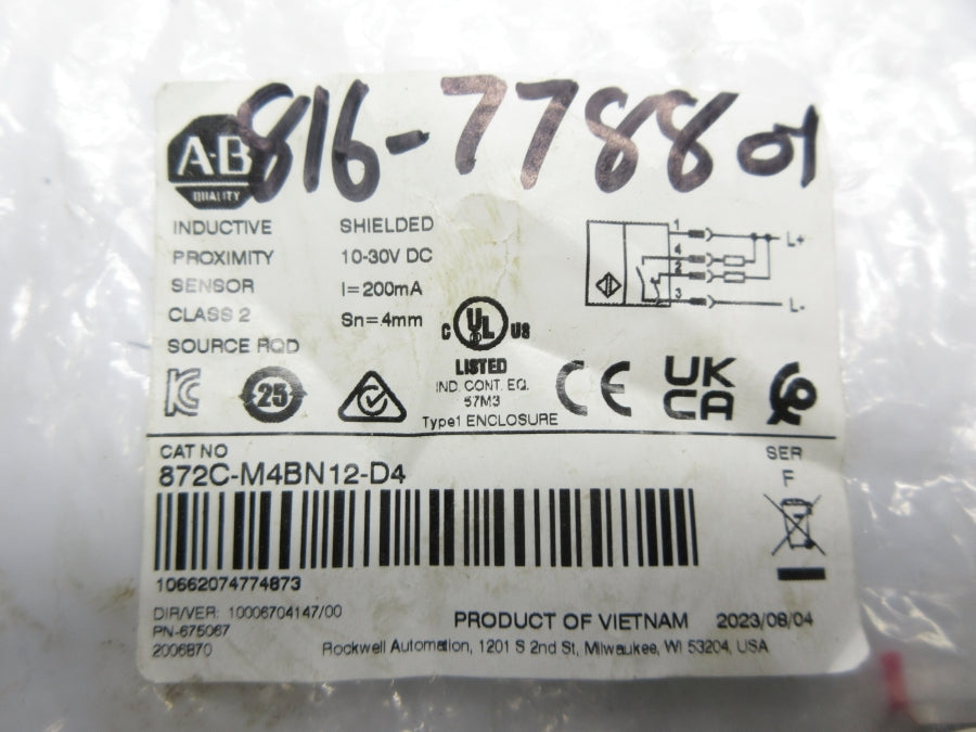 ALLEN BRADLEY 872C-M4BN12-D4 SER. F 10-30VDC NSMP