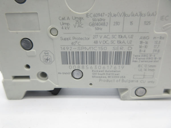 ALLEN BRADLEY 1492-SPM1C150 SER. D 277VAC 15A NSNP