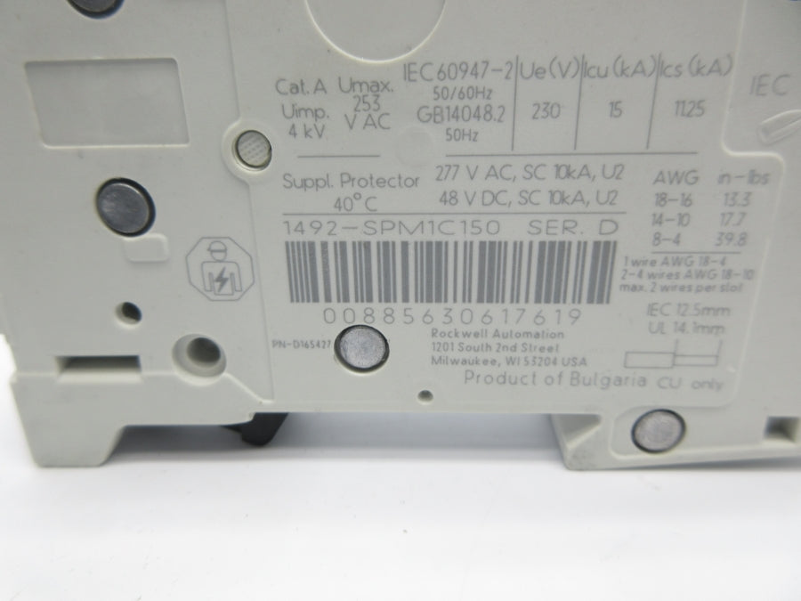 ALLEN BRADLEY 1492-SPM1C150 SER. D 277VAC 15A NSNP