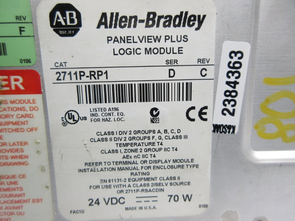 ALLEN BRADLEY 2711P-RP1 SER. D 24VDC REV. C NSNP